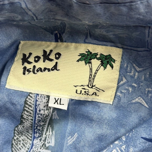Vintage Koko Island Shirt Men’s XL Made In USA Button Up Hawaiian Fish Blue‎ - Picture 8 of 11